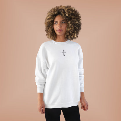 Christian Cross Crewneck Sweatshirt — Small Front Cross, Large Back Cross Design