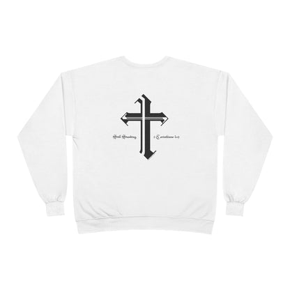 Christian Cross Crewneck Sweatshirt — Small Front Cross, Large Back Cross Design