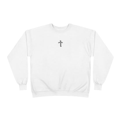 Christian Cross Crewneck Sweatshirt — Small Front Cross, Large Back Cross Design