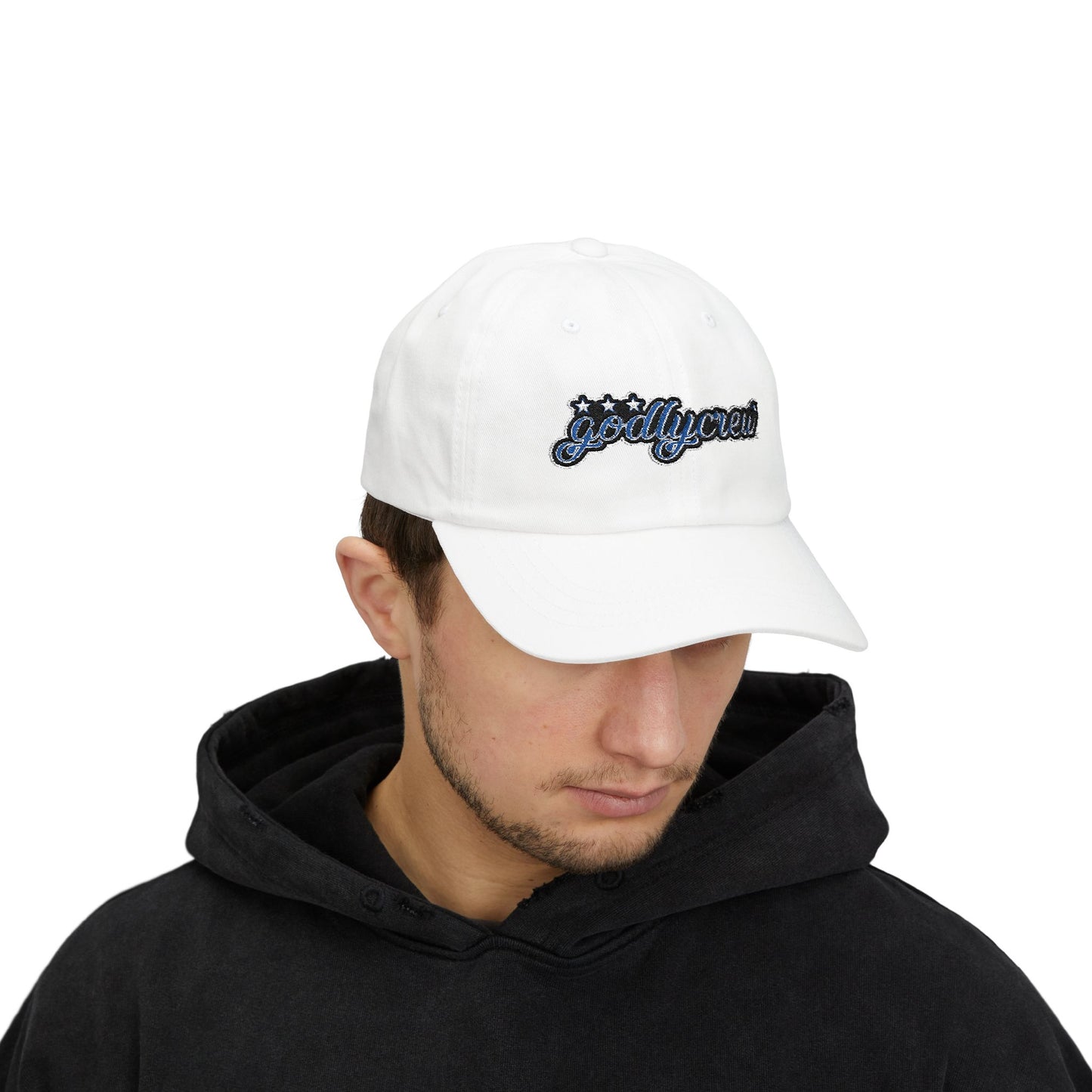 Classic Dad Cap - Godly Crew, Adjustable White Hat for Fathers, Gift for Dad, Casual Wear, Father’s Day Cap, Trendy Dad Accessory