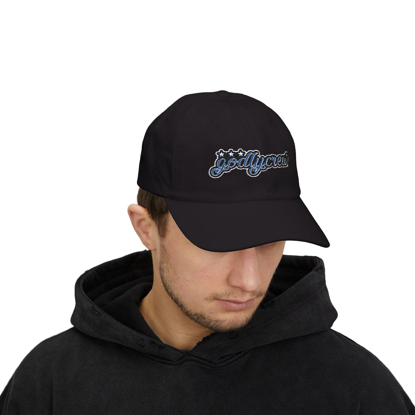 Classic Dad Cap - Godly Crew, Adjustable White Hat for Fathers, Gift for Dad, Casual Wear, Father’s Day Cap, Trendy Dad Accessory